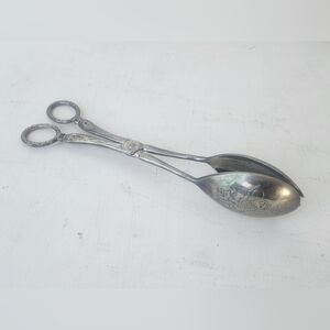 Vintage Silver Plated Ornate Floral Engraved Salad Tongs